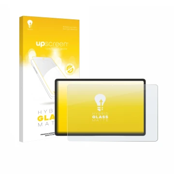 Face avant d’un emballage produit avec le logo de la marque upscreen. À côté, l’appareil Samsung Galaxy Tab S9 Plus WiFi est r
