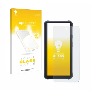 Face avant d’un emballage produit avec le logo de la marque upscreen. À côté, l’appareil Cubot King Kong Power est représenté 