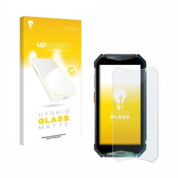 Face avant d’un emballage produit avec le logo de la marque upscreen. À côté, l’appareil Ulefone Armor 20WT est représenté ave