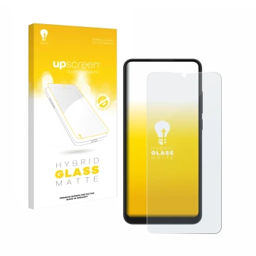 Face avant d’un emballage produit avec le logo de la marque upscreen. À côté, l’appareil ZTE Blade A52 est représenté avec la 