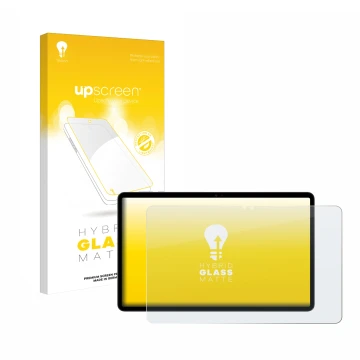 Face avant d’un emballage produit avec le logo de la marque upscreen. À côté, l’appareil Honor Pad X9 est représenté avec la p