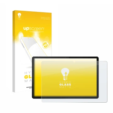 Face avant d’un emballage produit avec le logo de la marque upscreen. À côté, l’appareil Lenovo Tab P12 2023 est représenté av