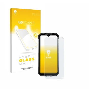 Face avant d’un emballage produit avec le logo de la marque upscreen. À côté, l’appareil Doogee S110 est représenté avec la pr