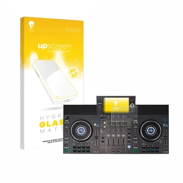 Face avant d’un emballage produit avec le logo de la marque upscreen. À côté, l’appareil Denon DJ SC LIVE 4 est représenté ave