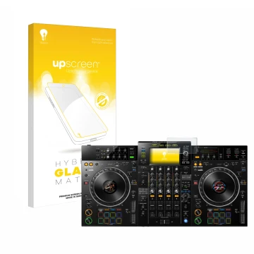 Face avant d’un emballage produit avec le logo de la marque upscreen. À côté, l’appareil Pioneer XDJ -XZ est représenté avec l