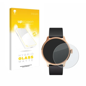 Face avant d’un emballage produit avec le logo de la marque upscreen. À côté, l’appareil Withings ScanWatch Light est représen