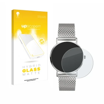 Face avant d’un emballage produit avec le logo de la marque upscreen. À côté, l’appareil Liebeskind New Case Mesh (34 mm) est 