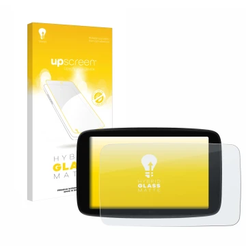 Face avant d’un emballage produit avec le logo de la marque upscreen. À côté, l’appareil TomTom GO Superior 7