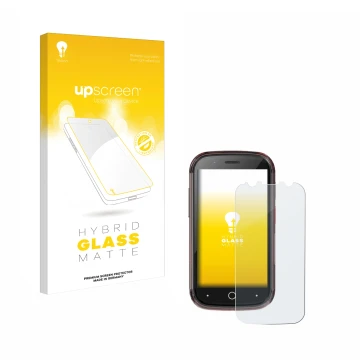 Face avant d’un emballage produit avec le logo de la marque upscreen. À côté, l’appareil Unihertz Jelly Star est représenté av
