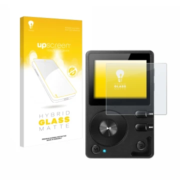 Face avant d’un emballage produit avec le logo de la marque upscreen. À côté, l’appareil Hifi Walker H2 est représenté avec la