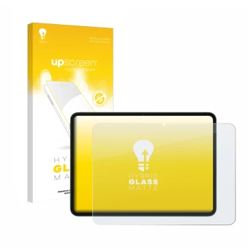 Face avant d’un emballage produit avec le logo de la marque upscreen. À côté, l’appareil OnePlus Pad Go est représenté avec la