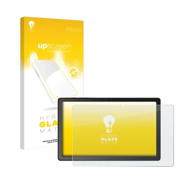 Face avant d’un emballage produit avec le logo de la marque upscreen. À côté, l’appareil Telekom T Tablet est représenté avec 