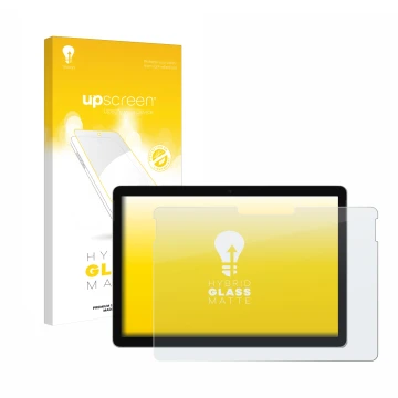 Face avant d’un emballage produit avec le logo de la marque upscreen. À côté, l’appareil Microsoft Surface Go 4 est représenté