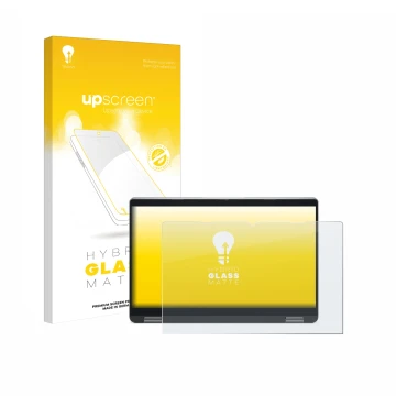 Face avant d’un emballage produit avec le logo de la marque upscreen. À côté, l’appareil Dell Latitude 5340 2-in-1 est représe