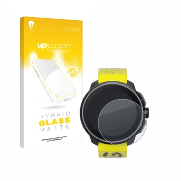 Face avant d’un emballage produit avec le logo de la marque upscreen. À côté, l’appareil Suunto Race est représenté avec la pr