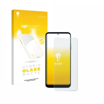 Face avant d’un emballage produit avec le logo de la marque upscreen. À côté, l’appareil Telekom T Phone Pro est représenté av