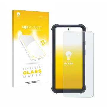 Face avant d’un emballage produit avec le logo de la marque upscreen. À côté, l’appareil Cubot King Kong 8 est représenté avec