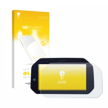 Face avant d’un emballage produit avec le logo de la marque upscreen. À côté, l’appareil BMW R 1300 GS TFT 6.5