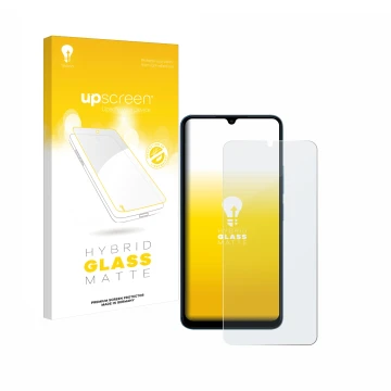 Face avant d’un emballage produit avec le logo de la marque upscreen. À côté, l’appareil Xiaomi Redmi 13C est représenté avec 