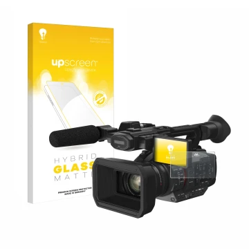 Face avant d’un emballage produit avec le logo de la marque upscreen. À côté, l’appareil Panasonic HC-X2 est représenté avec l