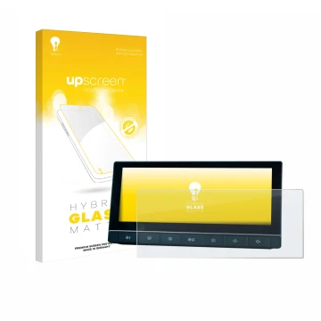Face avant d’un emballage produit avec le logo de la marque upscreen. À côté, l’appareil MG 5 IPS-HD 10.25