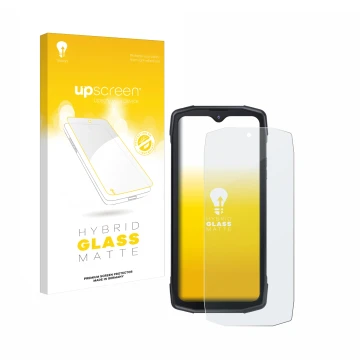 Face avant d’un emballage produit avec le logo de la marque upscreen. À côté, l’appareil Cubot King Kong Star 5G est représent