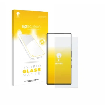 Face avant d’un emballage produit avec le logo de la marque upscreen. À côté, l’appareil ZTE Nubia Red Magic 9 Pro est représe