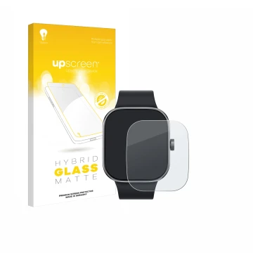 Face avant d’un emballage produit avec le logo de la marque upscreen. À côté, l’appareil Xiaomi Redmi Watch 4 est représenté a