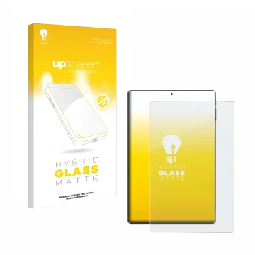 Face avant d’un emballage produit avec le logo de la marque upscreen. À côté, l’appareil Simplori M107 est représenté avec la 