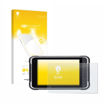 Face avant d’un emballage produit avec le logo de la marque upscreen. À côté, l’appareil Handheld Algiz RT8 est représenté ave