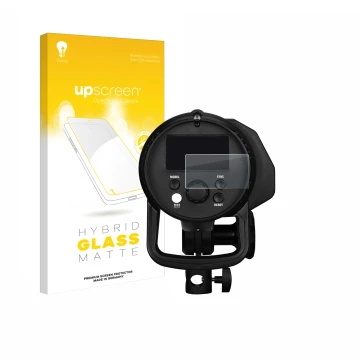 Face avant d’un emballage produit avec le logo de la marque upscreen. À côté, l’appareil Profoto B1X est représenté avec la pr