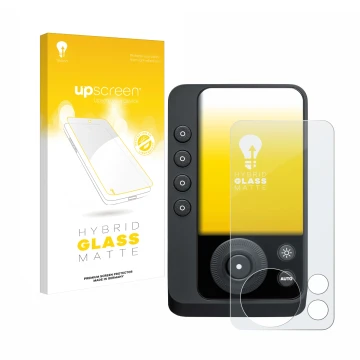 Face avant d’un emballage produit avec le logo de la marque upscreen. À côté, l’appareil Profoto Connect Pro est représenté av