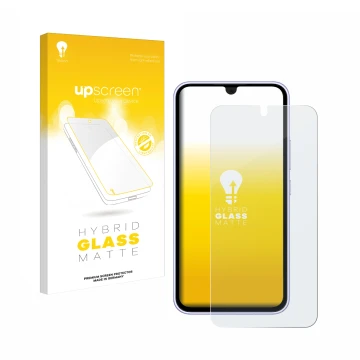 Face avant d’un emballage produit avec le logo de la marque upscreen. À côté, l’appareil Samsung Galaxy A54 5G (case-friendly)