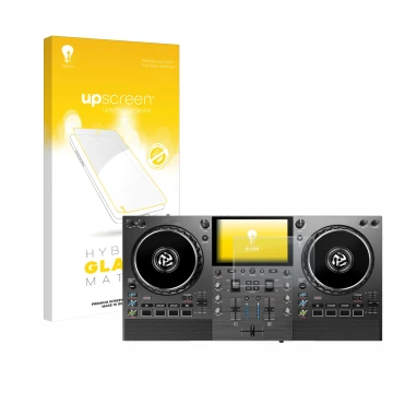 Face avant d’un emballage produit avec le logo de la marque upscreen. À côté, l’appareil Numark Mixstream Pro Go est représent