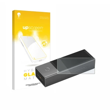 Face avant d’un emballage produit avec le logo de la marque upscreen. À côté, l’appareil Timekettle X1 est représenté avec la 