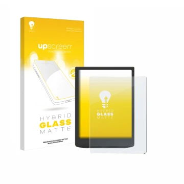 Face avant d’un emballage produit avec le logo de la marque upscreen. À côté, l’appareil Vivlio InkPad 4 est représenté avec l