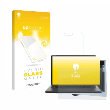 Face avant d’un emballage produit avec le logo de la marque upscreen. À côté, l’appareil ASUS ROG Zephyrus G14 2024 GA403 est 