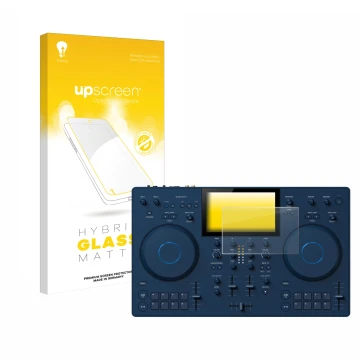 Face avant d’un emballage produit avec le logo de la marque upscreen. À côté, l’appareil AlphaTheta OMNIS-Duo est représenté a