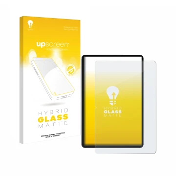 Face avant d’un emballage produit avec le logo de la marque upscreen. À côté, l’appareil Honor Pad 9 est représenté avec la pr