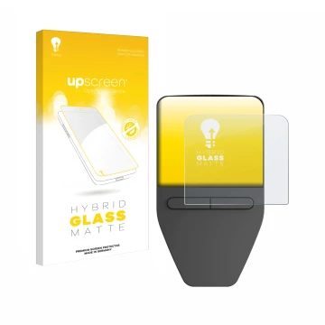 Face avant d’un emballage produit avec le logo de la marque upscreen. À côté, l’appareil Trezor Safe 3 est représenté avec la 