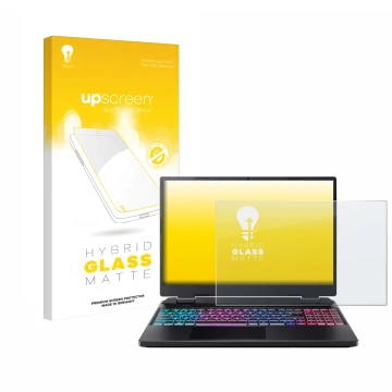 Face avant d’un emballage produit avec le logo de la marque upscreen. À côté, l’appareil Acer Predator Helios Neo 16 est repré