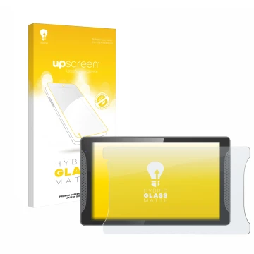 Face avant d’un emballage produit avec le logo de la marque upscreen. À côté, l’appareil Logicom Multimedia Stand Pro est repr