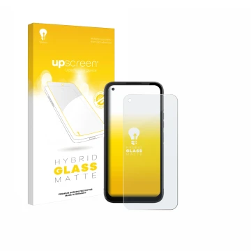 Face avant d’un emballage produit avec le logo de la marque upscreen. À côté, l’appareil Gigaset GX6 Pro est représenté avec l