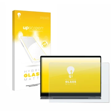 Face avant d’un emballage produit avec le logo de la marque upscreen. À côté, l’appareil Samsung Galaxy Book4 Pro 360 16