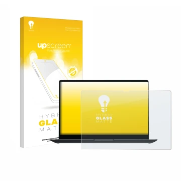 Face avant d’un emballage produit avec le logo de la marque upscreen. À côté, l’appareil Samsung Galaxy Book4 Ultra 16