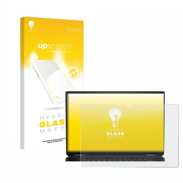 Face avant d’un emballage produit avec le logo de la marque upscreen. À côté, l’appareil HP Spectre x360 16