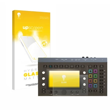 Face avant d’un emballage produit avec le logo de la marque upscreen. À côté, l’appareil Waldorf Iridium Core est représenté a
