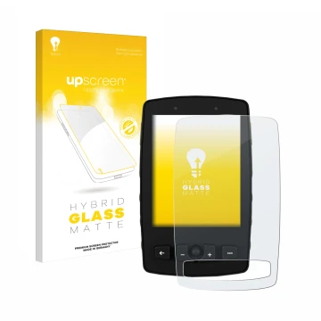 Face avant d’un emballage produit avec le logo de la marque upscreen. À côté, l’appareil TwoNav Aventura 2 Plus est représenté