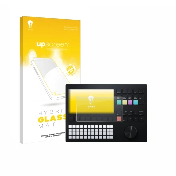 Face avant d’un emballage produit avec le logo de la marque upscreen. À côté, l’appareil Polyend Tracker est représenté avec l