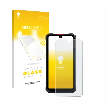 Face avant d’un emballage produit avec le logo de la marque upscreen. À côté, l’appareil Hotwav Cyber 9 Pro est représenté ave